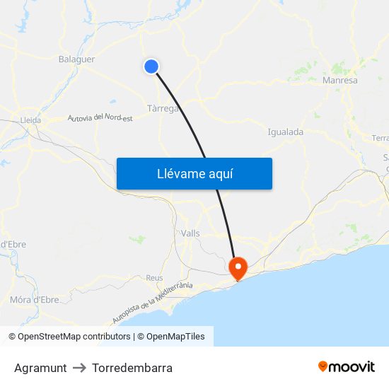 Agramunt to Torredembarra map