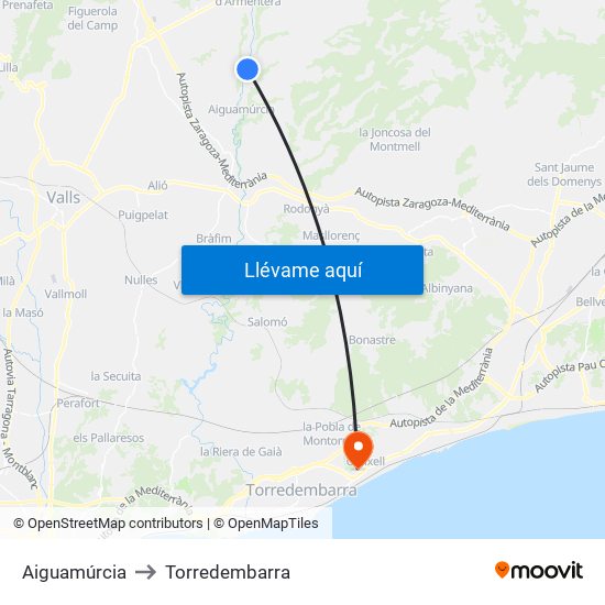 Aiguamúrcia to Torredembarra map