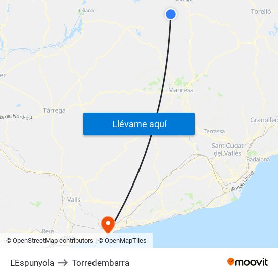 L'Espunyola to Torredembarra map