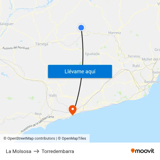 La Molsosa to Torredembarra map