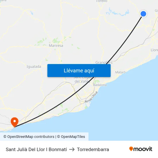 Sant Julià Del Llor I Bonmatí to Torredembarra map