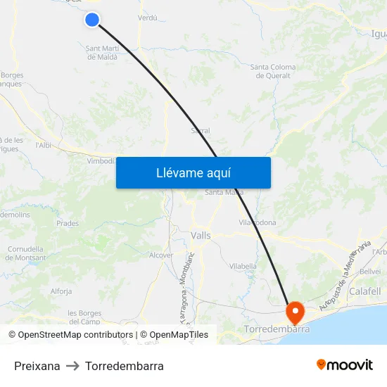 Preixana to Torredembarra map