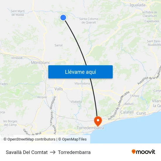 Savallà Del Comtat to Torredembarra map