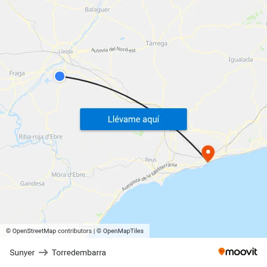 Sunyer to Torredembarra map