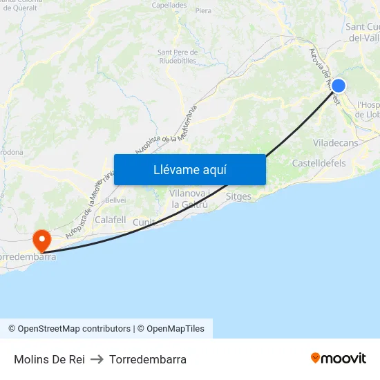 Molins De Rei to Torredembarra map