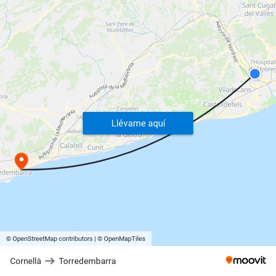 Cornellà to Torredembarra map