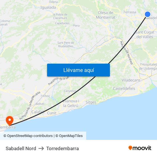 Sabadell Nord to Torredembarra map