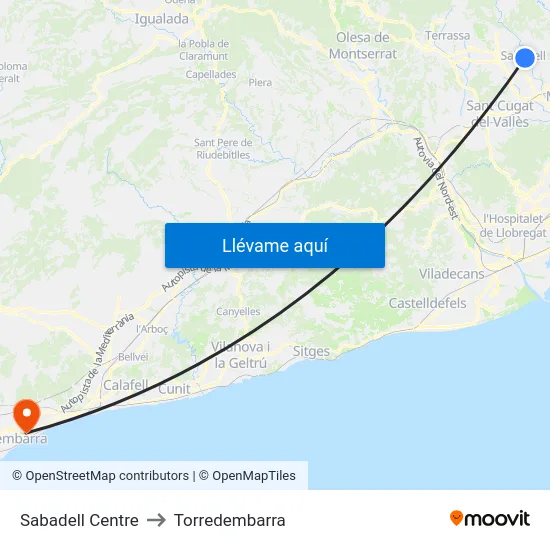 Sabadell Centre to Torredembarra map
