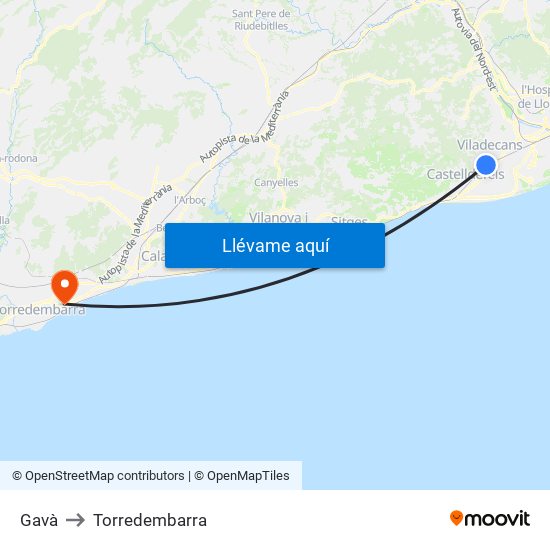 Gavà to Torredembarra map