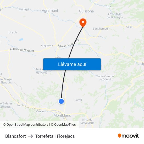 Blancafort to Torrefeta I Florejacs map