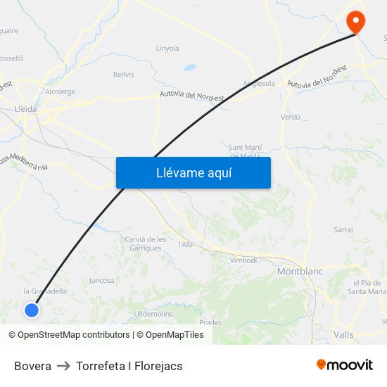 Bovera to Torrefeta I Florejacs map