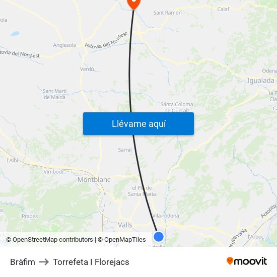 Bràfim to Torrefeta I Florejacs map