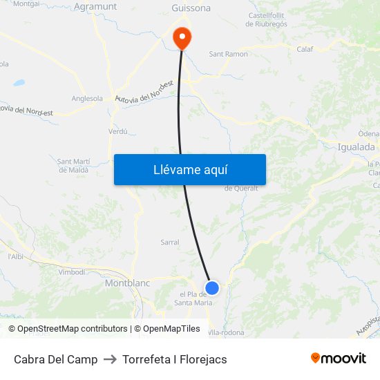 Cabra Del Camp to Torrefeta I Florejacs map