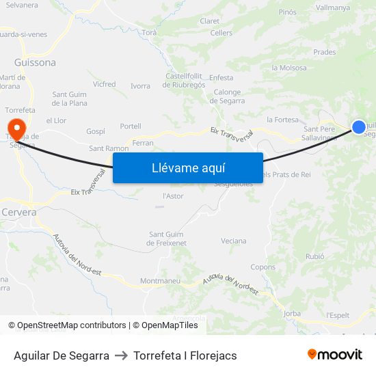 Aguilar De Segarra to Torrefeta I Florejacs map