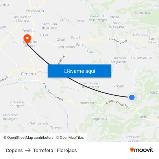 Copons to Torrefeta I Florejacs map