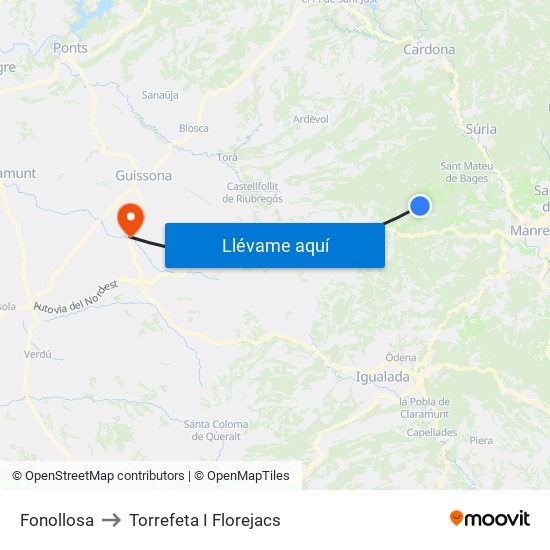 Fonollosa to Torrefeta I Florejacs map