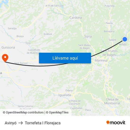 Avinyó to Torrefeta I Florejacs map