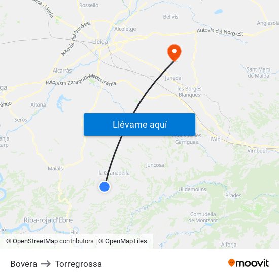 Bovera to Torregrossa map