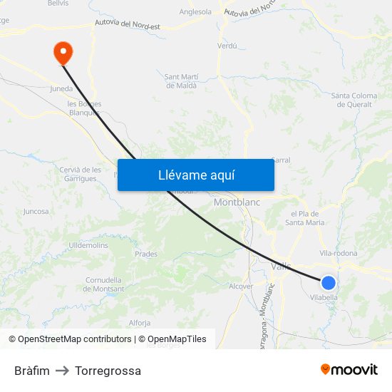 Bràfim to Torregrossa map