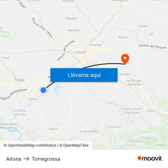 Aitona to Torregrossa map
