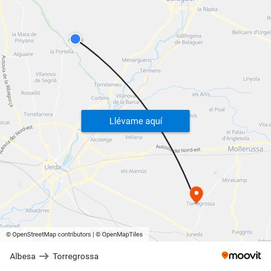 Albesa to Torregrossa map