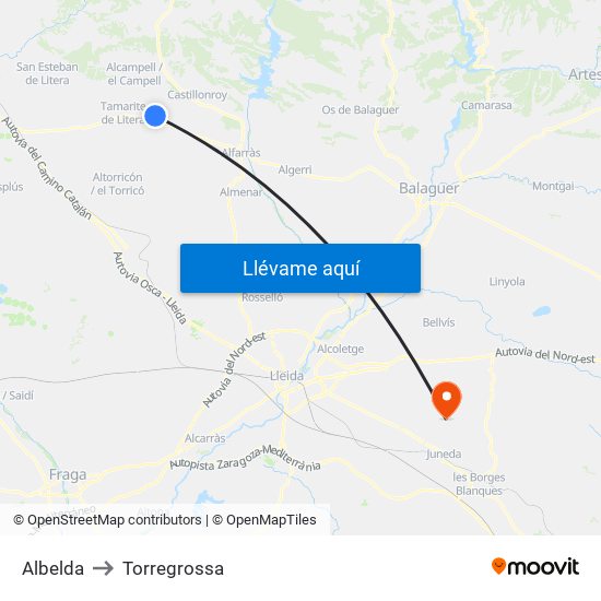 Albelda to Torregrossa map