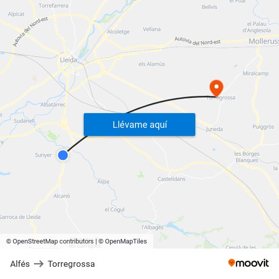 Alfés to Torregrossa map