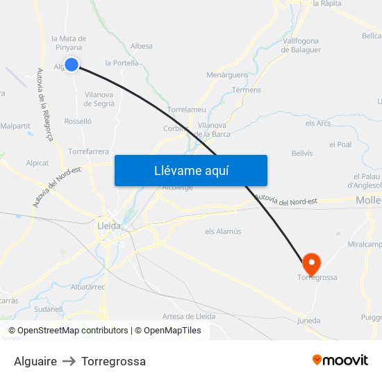 Alguaire to Torregrossa map