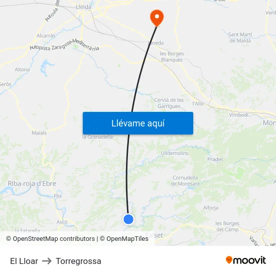 El Lloar to Torregrossa map