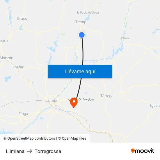 Llimiana to Torregrossa map