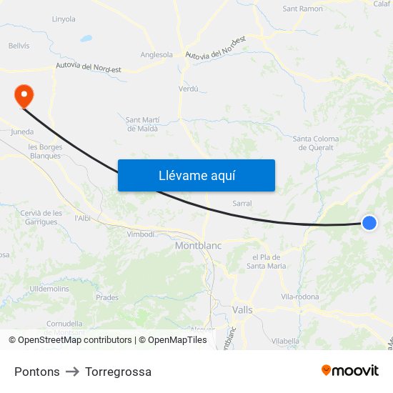 Pontons to Torregrossa map