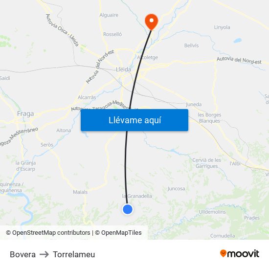 Bovera to Torrelameu map