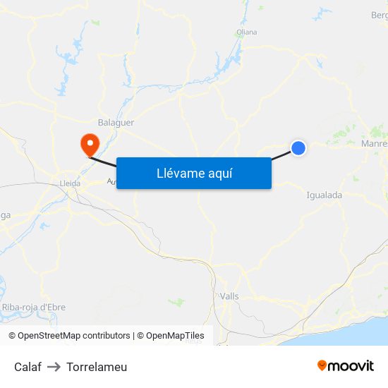 Calaf to Torrelameu map
