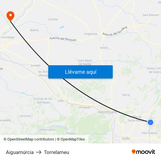 Aiguamúrcia to Torrelameu map