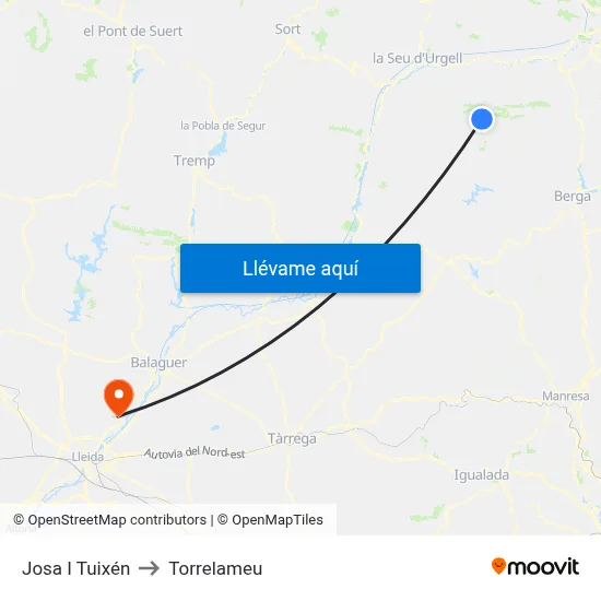 Josa I Tuixén to Torrelameu map