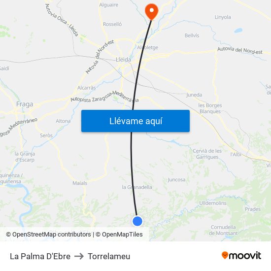 La Palma D'Ebre to Torrelameu map