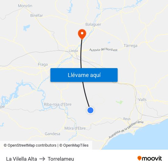 La Vilella Alta to Torrelameu map