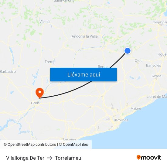 Vilallonga De Ter to Torrelameu map