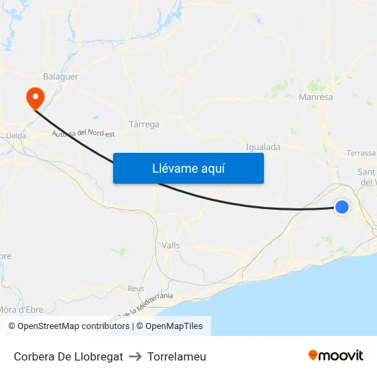 Corbera De Llobregat to Torrelameu map