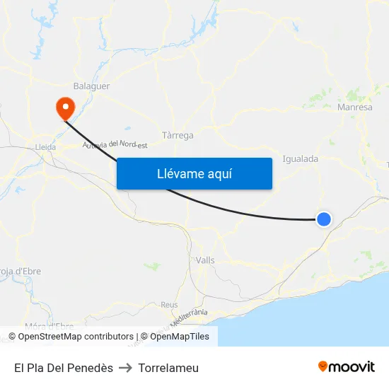 El Pla Del Penedès to Torrelameu map