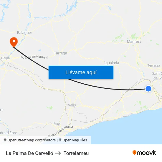 La Palma De Cervelló to Torrelameu map