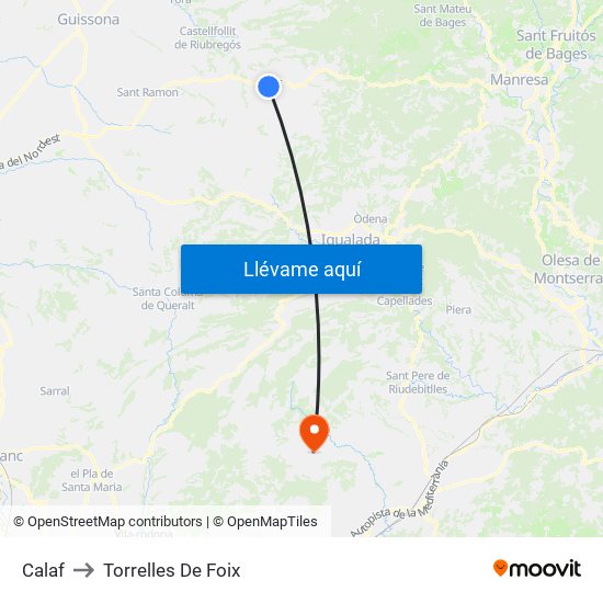Calaf to Torrelles De Foix map