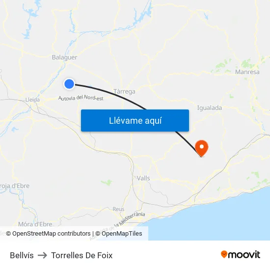 Bellvís to Torrelles De Foix map