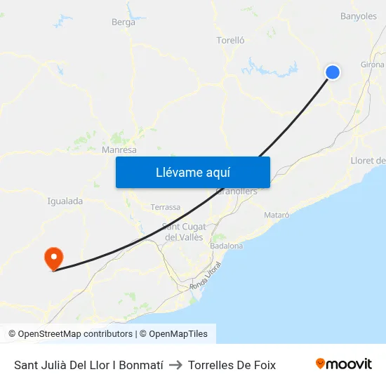 Sant Julià Del Llor I Bonmatí to Torrelles De Foix map
