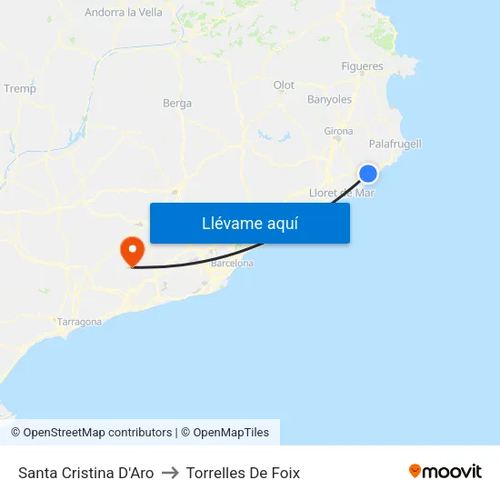 Santa Cristina D'Aro to Torrelles De Foix map
