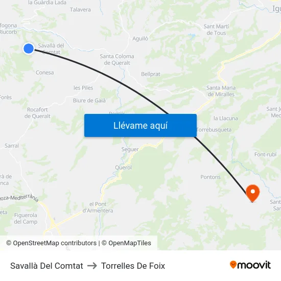 Savallà Del Comtat to Torrelles De Foix map
