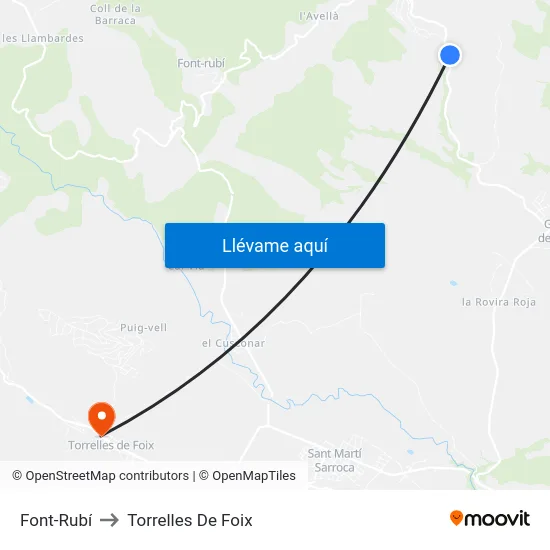 Font-Rubí to Torrelles De Foix map
