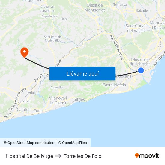 Hospital De Bellvitge to Torrelles De Foix map