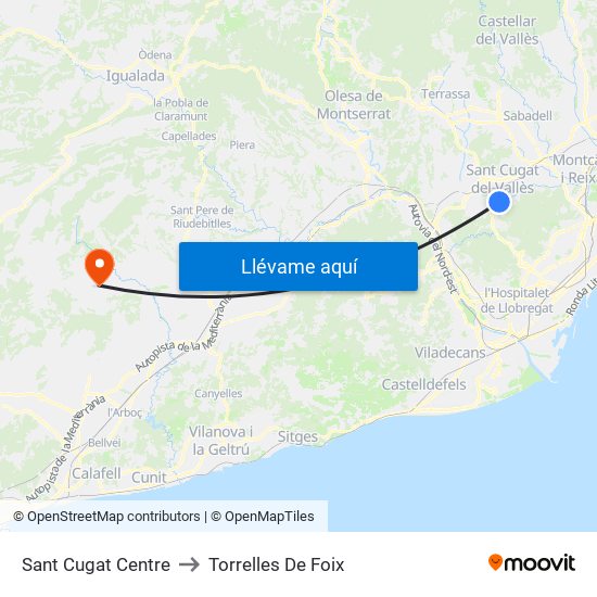 Sant Cugat Centre to Torrelles De Foix map