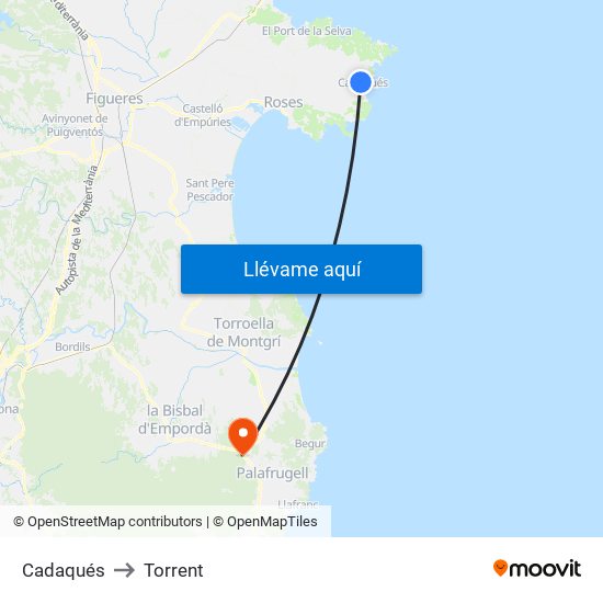 Cadaqués to Torrent map